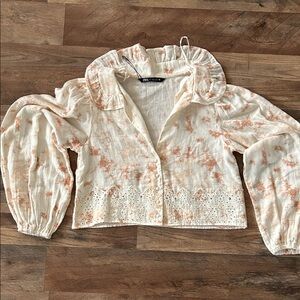 Zara Cream and Orange Blouse with Lace Detail